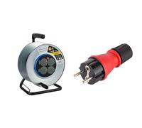 Electraline 208686 Enrouleur Electrique professionnel pour chantier en Métal 4 prises IP44 étanche & 55082, Fiche mâle étanche bimatière en Caoutchouc et Polycarbonate, Protection IP54