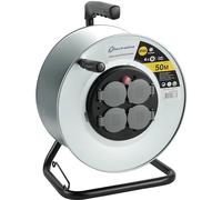 Electraline 208686 Enrouleur Electrique professionnel pour chantier en Métal 4 prises IP44 étanche avec Guide pour le câble et poignée ergonomique - Sans câble