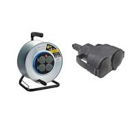 Electraline 208686 Enrouleur Electrique professionnel pour chantier en Métal 4 prises IP44 étanche & DEBFLEX Connecteur electrique - Adaptateur prise - Prise Plate - Raccord electrique - Fiche