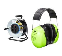 Electraline 208690 Rallonge Prolongateur électrique en Metal 50M 4 Prises avec Guide pour Le câble & 3M™ PELTOR™ Casque antibruit Bull's Eye™ III, référence H540A-441, Vert Neon, Taille Unique