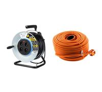 Electraline 208690 Rallonge Prolongateur électrique en Metal 50M 4 Prises avec Guide pour Le câble & Prolongateur 16A HO5VV-F 2X 1,5 2P sans Terre Orange 50m - Zenitech