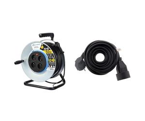 Electraline 208690 Rallonge Prolongateur électrique en Metal 50M 4 Prises avec Guide pour Le câble, Platine Fixe et poignée Ergonomique & Zenitech Prolongateur 16A 2P+T HO5VV-F 3G1,5mm² Noir 10m