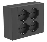 Electraline 22017 Multiprise murale carrée 4 places universelles, avec boîte de support pour installations de surface, compatible avec toutes les boîtes encastrées 3 places (maçonnerie ou plaques de