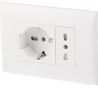 Electraline 22110 Bloc de prise encastrée/set plaque prémontée 2 places (1 prise universelle P40 + 1 prise bivalente 10/16A), deux vis de montage, blanc