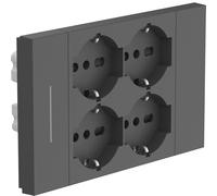 Electraline 22169 Multiprise encastrable carrée 4 postes universels P40, compatible avec toutes les boîtes encastrées 3 et 4 places, avec interrupteur/déviateur, noir