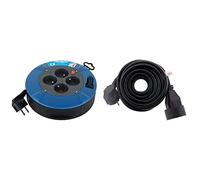 Electraline 28905 Enrouleur Rallonge Ménager Domestique avec 4 Prises 16A, Câble 5M-Section 3G1 mm², Blue & Prolongateur 16A 2P+T HO5VV-F 3G1,5mm² Noir 5m