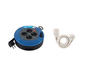 Electraline 28905 Enrouleur Rallonge Ménager Domestique avec 4 Prises 16A, Câble 5M-Section 3G1 mm², Blue & Zenitech Prolongateur ménager 16A HO5VV F 3G1 Blanc 1,90m
