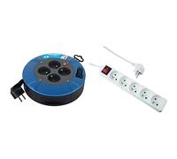 Electraline 28905 Enrouleur Rallonge Ménager Domestique, Blue & EXPERT LINE - Multiprise électrique 5 prises, prise multiple - Bloc multiprise électrique 5 prises + interrupteur