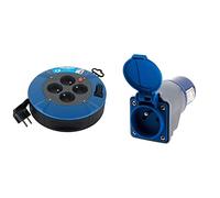 Electraline 28905 Enrouleur Rallonge Ménager Domestique Blue & Zenitech Adaptateur compact sans câble Femelle 16A 2P+T en Mâle CEE17 pour CAMPING, NAUTISME…