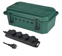 Electraline 300182 Boîte de protection étanche pour extérieure résistant aux intempéries IP54 avec Bloc Multiprise inclus 4 prises IP44 avec capuchons , Câble de 5M H05RR-F 3G1.5, Vert, X-Large