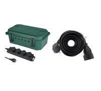 Electraline 300182 Boîte de protection étanche pour extérieure résistant aux intempéries IP54 & Zenitech Prolongateur 16A 2P+T HO5VV-F 3G1,5mm² Noir 5m