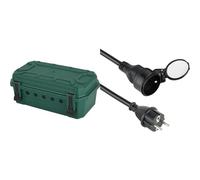 Electraline 300183 Boîte de protection étanche IP54 Large vide, Organisateur de câbles 5 sorties & 200121 Prolongateur rallonge Professionnel étanche IP44, 5m Noir - Section 3G1,5 mm²