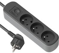 Electraline 32021 Bloc Multiprise Prima 3 Prises 16A avec Interrupteur, Câble H05VV-F Section 3G1.5mm² Longueur 3M, Noir/Gris