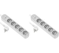 Electraline 32022 Bloc Multiprise Prima 5 Prises 16A avec Interrupteur, Câble H05VV-F Section 3G1.5mm² Longueur 3M, Blanc/Gris (Lot de 2)