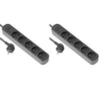 Electraline 32023 Bloc Multiprise Prima 5 Prises 16A avec Interrupteur, Câble H05VV-F Section 3G1.5mm² Longueur 3M, Noir/Gris (Lot de 2)