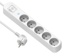 Electraline 32030 Bloc Multiprise Prima 5 Prises 16 A, avec protection parafoudre, avec interrupteur ON/OFF, Longueur 1.5M, Blanc