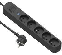 Electraline 32031 Bloc Multiprise Prima 5 Prises 16 A, avec protection parafoudre, avec interrupteur ON/OFF, Longueur 1.5M, Noir