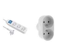 Electraline 32040 Bloc 3 Prises avec Interrupteur/fiche Plate 1,5 m Blanc & Multiprise 2 Prises pour façade - Biplite - 2x16A - Blanc - Zenitech