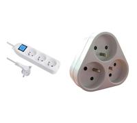 Electraline 32040 Bloc 3 Prises avec Interrupteur/fiche Plate 1,5 m Blanc & Triplite 3X 16A Triangulaire - Blanc - Zenitech
