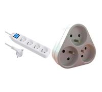 Electraline 32041 Bloc 4 Prises avec Interrupteur/fiche Plate 1,5 m Blanc & Triplite 3X 16A Triangulaire - Blanc - Zenitech