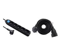 Electraline 32052 Bloc 5 Prises avec Interrupteur/fiche Plate 1,5 m Noir & Zenitech Prolongateur 16A 2P+T HO5VV-F 3G1,5mm² Noir 5m