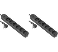 Electraline 32053 Bloc 6 Prises avec Interrupteur/fiche Plate 1,5 m Noir (Lot de 2)