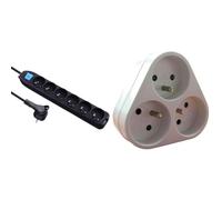 Electraline 32053 Bloc 6 Prises avec Interrupteur/fiche Plate 1,5 m Noir & Triplite 3X 16A Triangulaire - Blanc - Zenitech