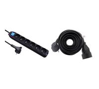 Electraline 32053 Bloc 6 Prises avec Interrupteur/fiche Plate 1,5 m Noir & Zenitech Prolongateur 16A 2P+T HO5VV-F 3G1,5mm² Noir 5m