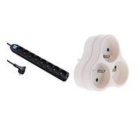 Electraline 32055 Bloc Multiprise 8 Prises avec Interrupteur - câble 1,5 m & Triplite 3X 16A Triangulaire - Blanc - Zenitech