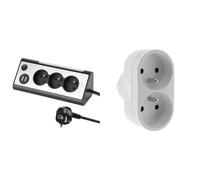 Electraline 35430, Bloc multiprises d’Angle, 3 Prises, 2 Ports USB Interrupteur on/Off & Multiprise 2 Prises pour façade - Biplite - 2x16A - Blanc - Zenitech