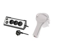 Electraline 35430, Bloc multiprises d’Angle, 3 Prises, 2 Ports USB Interrupteur on/Off pour éteindre/Allumer la LED, Câble 1,5M, Gris/Noir & Fiche mâle 2P+T 16A Extra Plate Blanc - Zenitech