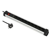 Electraline 35431 Alu-Line Bloc Multiprise (9 Prises + 3 USB type A 3.A) avec Corps en Aluminium, Câbles 3G1.5mm, 2M, ON/OFF Switch, Noir