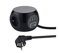 Electraline 35441 Mini Cube avec 3 Ports USB 2.4A, Bloc 3 Prises avec Interrupteur, Rallonge Multiprise 3M, Noir