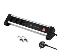 Electraline 35442 Bloc Multiprise 3 Prises + 2Ports 65W (1 Type C (Power Delivery) pour Charger Les Ordinateurs + 1 USB 3.0A (QuickCharge), avec Supports pour Fixation au Bureau, Noir