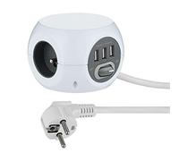 Electraline 35443 Mini Cube avec 3 Ports USB 2.4A, Bloc 3 Prises avec Interrupteur, Rallonge Multiprise 3M, Blanc
