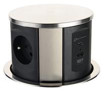 Electraline 35446 Bloc Multiprise escamotable Plan de Travail avec 3 16A Norme française + 2 3.1A A + 1 USB Type C 15.5W, Prise Encastrable pour Cuisine, Diamètre 120mm, 2M, Noir, Vertical