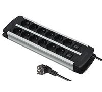 Electraline 35447 Alu-Line Bloc Multiprise 12 Prises avec Corps en Aluminium, Câbles H05VV-F 3G1.5mm, Longueur 2M, 2 interrupteurs (1 x 6 prises), avec protection contre les surcharges