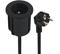 Electraline 35457 Bloc Multiprise Encastrable Compacte avec 1 Prise 16A pour Bureau / Table, 54 mm de diamètre ou 60mm standard avec adaptateur (inclus), Facile a Installer, prolongateur de 2M