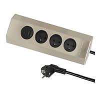 Electraline 35458 Bloc Multiprise cuisine d’Angle en inox, Facile à fixer au mur, avec 3 prises norme française 16A + 2 Port USB 3.1A (1 type A et 1 type C) 15.5W, Câble 2M H05VV-F section 3G1.5 mm