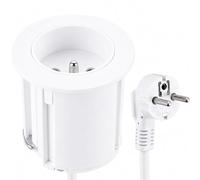 Electraline 35459 Bloc Multiprise Encastrable Compacte avec 1 Prise 16A pour Bureau/Table, 54 mm de diamètre ou 60mm Standard avec Adaptateur (Inclus), Facile a Installer, prolongateur de 2M