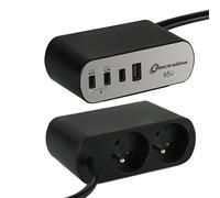 Electraline 35462 Bloc Multiprise pour Bureaux Electradock avec 2 Prises Françaises + 4 USB (3 USB C (Power Delivery) PD65W + 1 USB A QC) + 1 support de bureau inclus