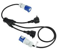 Electraline 46152 Câble d'alimentation pour caravane, Splitter à 3 voies avec 2 prises Schuko + 1 prise CEE, Fiche CEE pour usage extérieur IP44, câble en caoutchouc H07RN-F 3G1.5 mm, longueur 1.5 M
