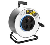 Electraline Enrouleur de cordon 49014 – 50 m, sans cordon avec support, 4 prises IT/Schuko