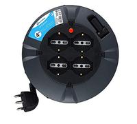 Electraline 49019 Rallonge avec Enrouleur de câble, 3 G 1 mm, Longueur 4 m, 4 Prises bivalentes, fiche 16 A, Noir