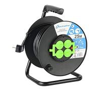 Electraline 49028 Enrouleur de câble Bricolage 25 m avec 4 Prises Schuko 3G2.5 Noir