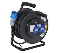 Electraline 49050 Rallonge Electrique en Caoutchouc avec Enrouleur de Câble de 30 M pour Camping-Car, camping, caravane, avec Fiche CEE tripolaire et 2 Prises industrielle IEC - IP44
