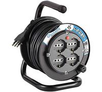 Electraline Rallonge électrique enrouleur 49217 – 15 m, 4 prises Schuko, mâle 16A protégé, noir