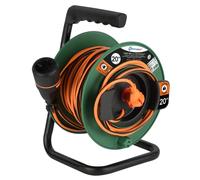 Electraline 49245 Rallonge Prolongateur Jardín avec Enrouleur 20 M 2 x 1.5 mm avec prise européenne Electralock équipée d'un système de verrouillage, Noir / Orange, 20 M