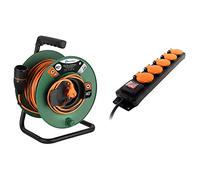 Electraline 49248 Rallonge Prolongateur Jardín avec Enrouleur 40M 2x1.5mm européenne Electralock équipée d'un système de Verrouillage Qui empêche la déconnexione fiche-Prise, Noir/Orange & Zenitech
