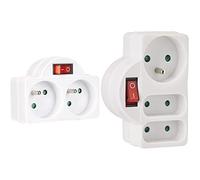 Electraline 531192 Adapteur Fiche Multiprise Biplite avec Interrupteur 2 Prise 16A, Blanc & 531193 Adapteur Fiche Multiprise Triplite avec Interrupteur | 3 Prise (1x16A, 2x6A), Blanc